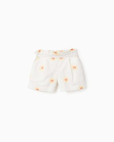 Pantalón C ZIPPY lino blanco estampado margaritas