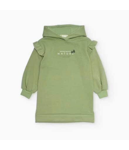 Vestido M/L ZIPPY verde polar con capucha y abertu