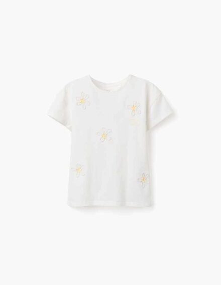 Camiseta m/c ZIPPY blanca algodón flores relieve