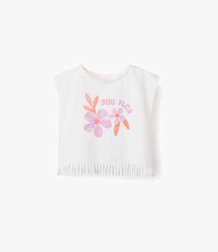 Camiseta m/c ZIPPY blanca con flecos flores lila/n