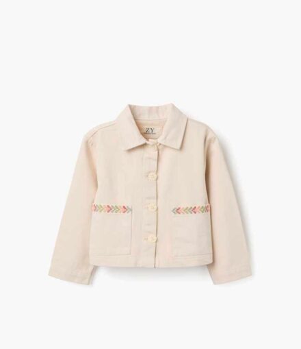Cazadora ZIPPY twill beige bordados colores c/bols