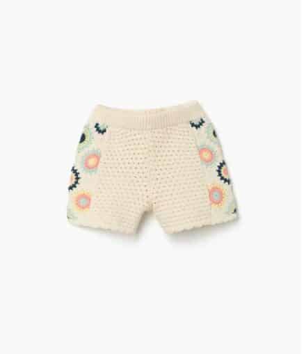 Short ZIPPY beig ganchillo flores